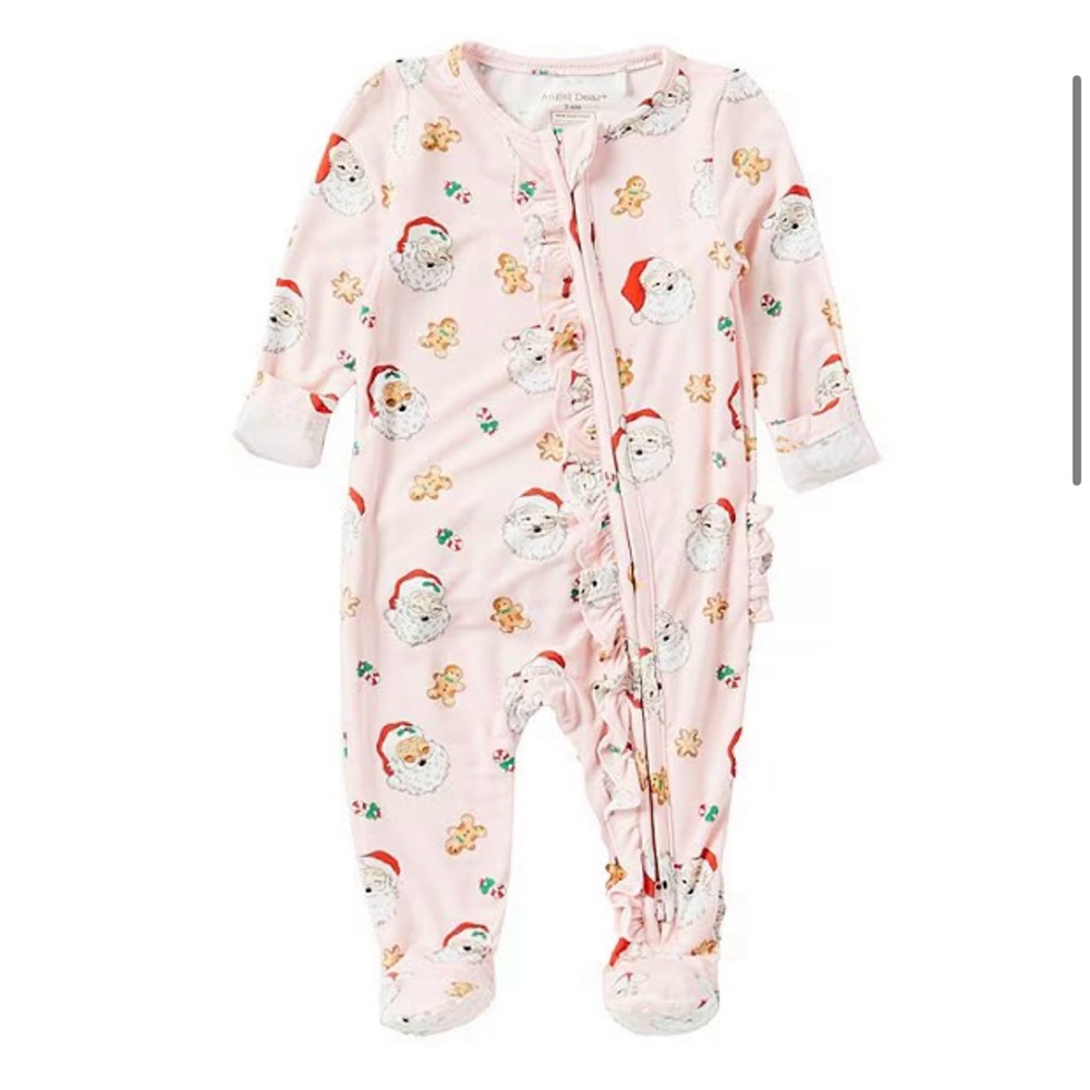 Bamboo Material Pink Baby Christmas Onesie with Santa Print